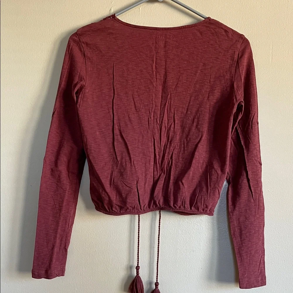 American Eagle Outfitters Maroon Lace-Up Blouse